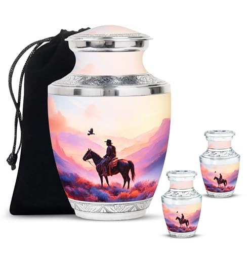 Image of Cowboys Urn Memorial Urns for Adult Ash 1 Large & 2 Small | Keepsake for Ashes, Burial Urns for Male & Female