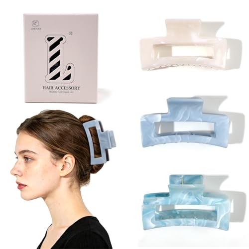 3 Pcs Hair Claw Clips for Women，Big Square Jaw Clips for Thick Thin Hair