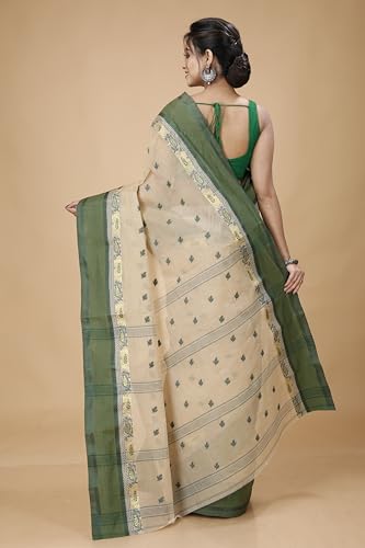 Image of Women's Traditional Bengal Tant Pure Cotton Design Border & Butta Tant Saree Without Blouse Piece