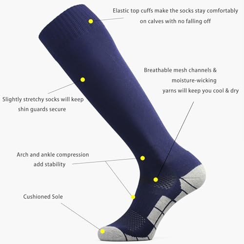 Image of CWVLC Soccer Socks (1 /3 /5 pairs) Team Sport Knee High Socks for Adult Youth Kids