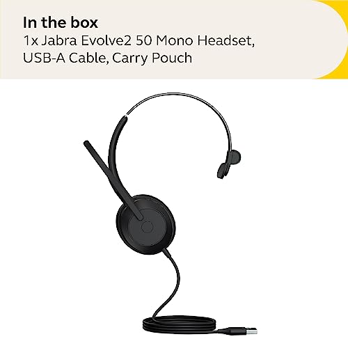 Image of Jabra Evolve2 50 Wired Mono Headset - with AirComfort Technology, Noise-Cancelling Mics & Active Noise Cancellation - Works with All Leading UC Platforms Such as Zoom & Google Meet - Black