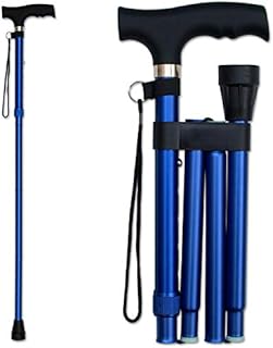 RMS Folding Cane - Foldable, Adjustable, Lightweight Aluminum Offset Walking Cane - Collapsible Walking Stick with Ergonomic Derby Handle - Ideal Daily Living Aid for Limited Mobility (Blue)