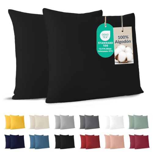 Dreamzie - Federa Cuscino 40x40 cm - Set da 2 - 100% Cotone - Nero