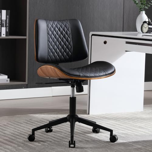 BERYTH Home Office Chair No Arms with Wheels, Adjustable Height Small Desk Chair, PU Leather Mid...