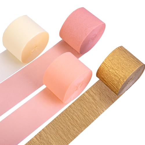 Image of Riqiaqia Streamers Party Decorations,8 Rolls Pink Gold Crepe Paper Streamers for Wedding, Birthday, Bachelorette, Bridal Showerand Baby Shower Girl