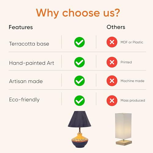 Image of AAKRITI ART CREATIONS Terracotta Table Lamp for Study Room, Bedroom & Living Room Decoration | Floral Dual Tone Contemporary Bedside Lamp with Cotton Fabric Shade | Aesthetic Night Lamp