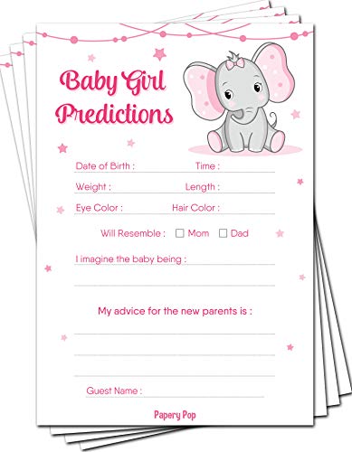 Baby Predictions and Advice Cards (Pack of 50) - Baby Shower Games for Girls - Party Activities Ideas Supplies - Elephant