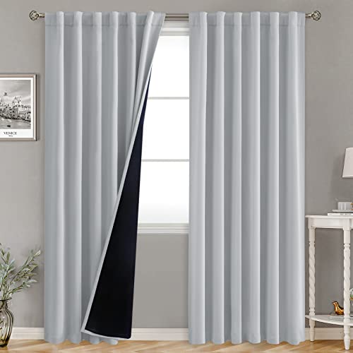 Image of BGment Light Grey 100% Blackout Curtains 84 Inches Long with Reducing Noise Liner, Rod Pocket and Back Tab Double Layer Full Room Darkening Window Curtain for Bedroom, 2 Panels, Each 52 x 84 Inch