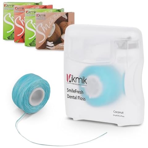 4-Pack Woven Dental Floss - 2 Mint Dental Floss, Strawberry & Coconut Dental Floss - Shred Resistant, Extra Wide Woven Floss Dental, Gentle On Gums, 33 Yards Each Cover