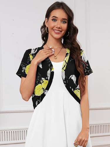 Heymoments Women's Short Sleeve Shrugs Floral 2X-Large Lightweight V-Neck Open Front Cropped Cardigan Knitted Bolero Sweaters Elegant Dresses Cover Up — view 4