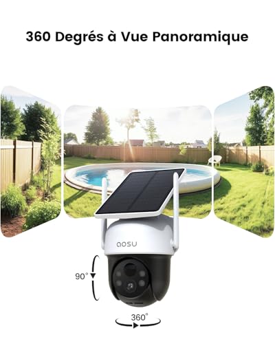 aosu 2K D1 Caméra Exterieure sans Fil Solaire, 360°PTZ Suivi Automatique – vue 3