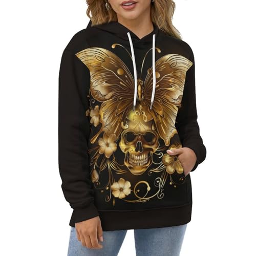 Sweatshirt Pullover Papillon Doré Crâne au Design Graphique Contrasté - 2