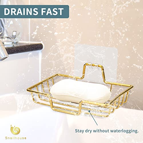 Snailhouse Soap Dishes For Shower, 2 Pack Stainless Steel Wall Mounted Self Draining Bar Soap Holder Saver Tray For Bathroom, Adhesive No Drilling, Gold #TOP1