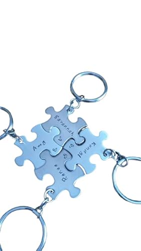 Hand Stamped Personalized Puzzle Piece Keychains - Great for Best friends - Family - Bridal Party - Sisters - Mother Daughter Keychains - Wedding Party - Set of 4