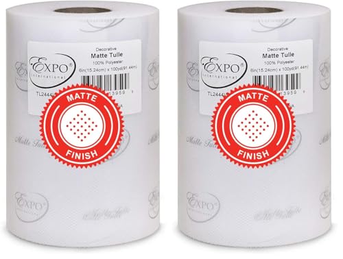 Image of Expo International Decorative Matte Tulle Spool of 6 inch X 100 Yards | White (Pack of 2)