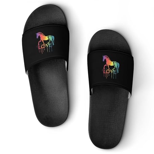 Horse Lover House Slippers for Women Men Lightweight Open-toe Slide Shoes for Bathroom Swimming Beach