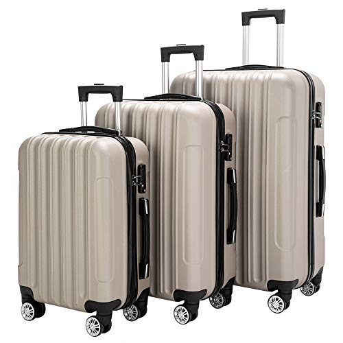 Luggage Sets 3 Piece, Hardside Carry on Suitcase Sets with Spinner Wheels & TSA lock, Portable Lightweight ABS Luggages for Travel, Business - Sliver, 20/24/28in (Champagne, 3-Piece Set)
