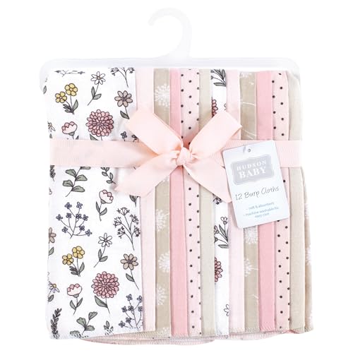 Image of Hudson Baby Unisex Baby Flannel Burp Cloth 12pk, Dandelion Wish, One Size