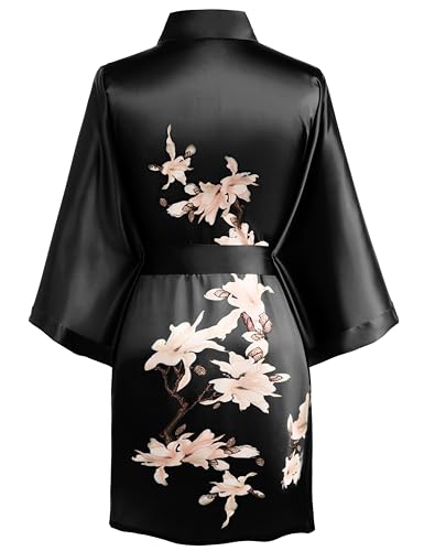Image of BABEYOND Kimono Robe Cover up Short Satin Floral Silky Kimono Blouse Loose Bachelorette Party Robe