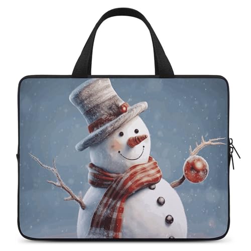 Housse ordinateur 15" cadeau Noël amusant étui motif bonhomme de neige PC