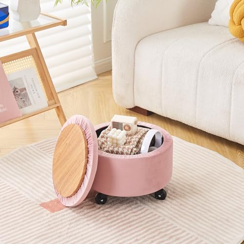 Cpintltr NX11L Storage Ottoman Round Foot Stool Rolling Ottoman With 360° Wheels Modern Footstool With Storage Upholstered Footrest Coffee Table For Living Room Bedroom Hallway thumb #8