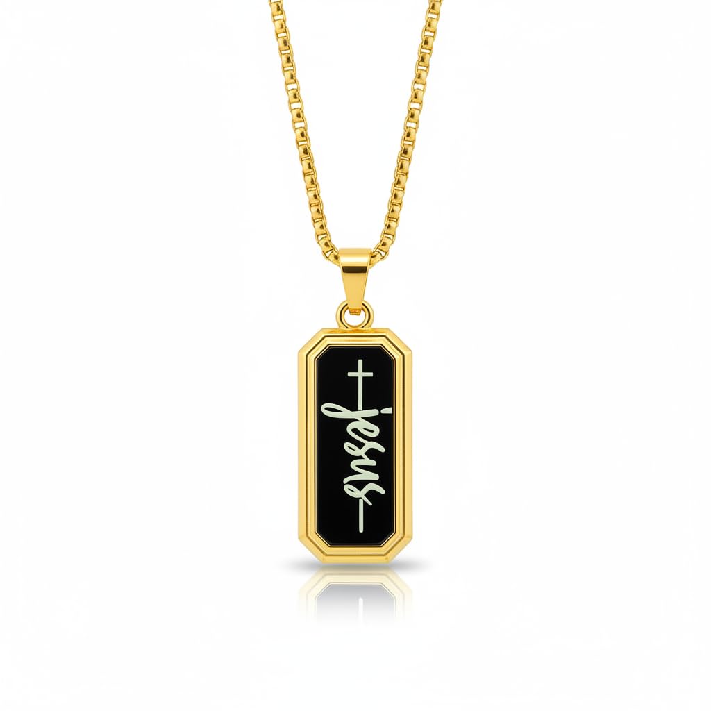 Jesus Cross Black Metal Pendant Necklace with Box Chain for Men and Women Minimal Design-image-25