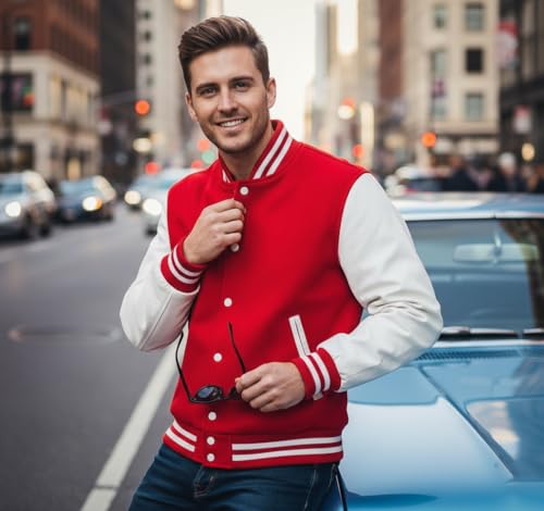 Image of Mens Varsity Letterman Baseball Bomber Jacket | Casual Fashion Wool & Faux Leather College /High School Jackets