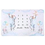 INNObeta Manta Polar Bebe con Hito Mensual Fotografia Suave, Mantitas Bebe Recien Nacido, Manta Arrullo Bebe para Niña & Niño 150 * 100cm (Elefante Gemelos)