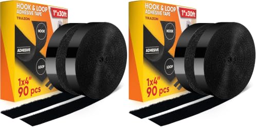 Image of Hook and Loop Tape Roll with Heavy Duty Adhesive Industrial Strength Easy to Cut, Strong Hook and Loop Strips with Sticky Back, Black 1 Inch x 30 Feet (Pack of 2)