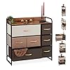Relaxdays Ladekast, 7 stoffen vakken, plank, kasten, stalen frame, mini-commode H 79 x 80 x 31,5 cm, bruin commodes…
