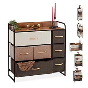 Relaxdays Ladekast, 7 stoffen vakken, plank, kasten, stalen frame, mini-commode H 79 x 80 x 31,5 cm, bruin commodes…