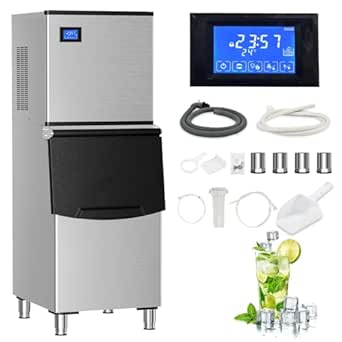 ICYGLEE Commercial Ice Maker Machine 500LBs/Day with Filter, 250LBs Storage Bin, SECOP Compressor&ETL Approval Industrial Ice Machine, Auto-Cleaning, Ice Ready in 8-20mins, Cafe/Bar/Business/RST
