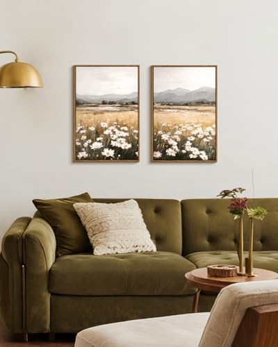 Tableau fleurs et montagnes WHASAYART impression sur toile encadrée pour salon