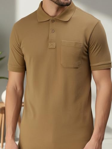 Image of Lux Cozi Men's Polo T-Shirt Regular Fit Half Sleeves with Pocket | Cotton Blend Polo Neck Collar T-Shirt for Men | Casual, Office Comfortable Breathable T-Shirt | Stylish Plain Tee