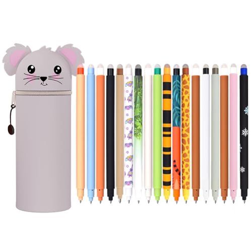 DGTSYAL 16 Radierbaren Gelstiften + 2-in-1-Federmäppchen, mit thermoempfindlicher Löschtinte, einer Vielzahl von Tintenf...