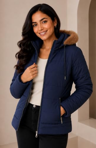 Image of SANE ORIGINALS Winter Jacket for Women with Detatchable Hoodie Cap || Lightweight Full Zipper Regular Fit Warm Jacket for Ladies