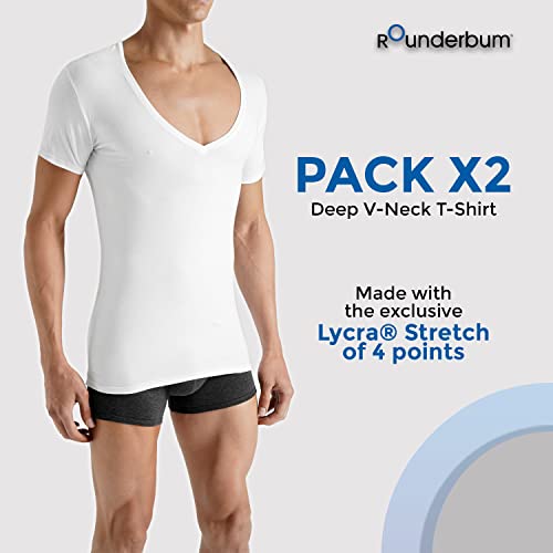 Rounderbum Men’s Deep V-Neck T-Shirt 2-Pack – No-Show Undershirts, Cotton-Stretch, Modern Slim Fit2