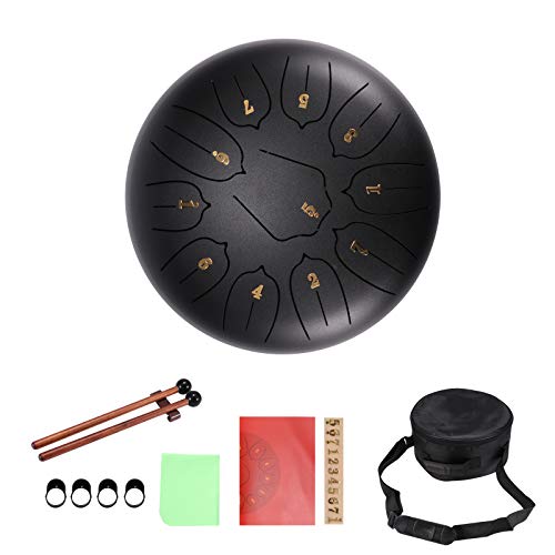 Slit Drums, Steel Tongue Drum, 10 inches 11 Tone D Key, Handpan Drum with Drumsticks, Bag, Finger Cover, Percussion Instrument for Musical Education Concert Mind Healing Yoga Meditation