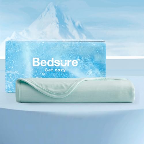 Image of Bedsure Green Cooling Blanket Full Size for Hot Sleepers - Summer Blanket Full Size Cold Bed Cool Arc-Chill Thin Ice Cooled Bedding with Rayon Derived from Bamboo Night Sweats Hot Flashes, 80x90