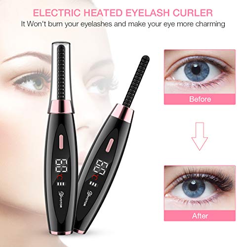 Heated Eyelash Curler, EIVOTOR 【2020 NEWEST】 Electric Eyelash Curler USB Rechargeable Eyelash Brush with LED Display 3 Temperature Gears Quick Heating, Natural and Lasting