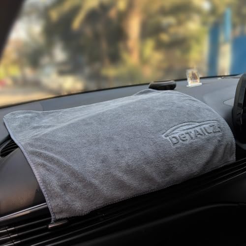 Image of DETAILZ 380 GSM Microfiber Cleaning Cloth for Car, Bike & Home | Ultra Soft Lint-Free Microfiber Towel | Double Sided Extra Thick Plush for Scratch-Free Drying & Detailing-40x40 cm (Pack of 2, Grey)