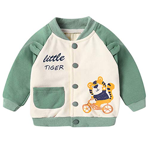 famuka Baby Boy Girl Baseball Jacket Casual Cartoon Coat Toddlers Clothes (Green, 6-12 Months)