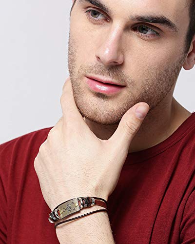 Image of Young & Forever Zodiac Sign Multi-Strand Genuine Leather Bracelet for Men & Boys - Adjustable Tribal Wristband with Antique Metal Charm