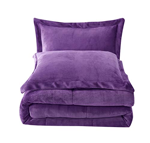 Chezmoi Collection 3-Piece Micromink Sherpa Reversible Down Alternative Comforter Set (King, Purple)