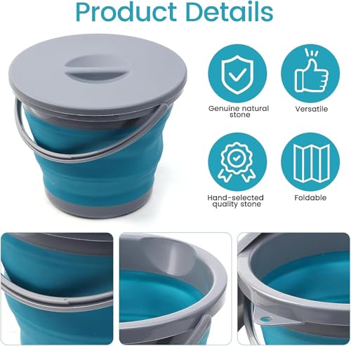 Foldable Collapsible Bucket with Lid (5L), Portable and Lightweight Design for Camping, Outdoor Fishing, Cleaning & Gardening, Durable PP & PTE Materials, Easy to Use & Store for Outdoor Activities