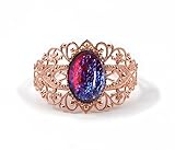 Synthetic Mexican Fire Opal Czech Glass Dragons Breath Victorian Style Cuff Bracelet in Rose Gold, Antique Silver or Gold, Pewter, Gunmetal or Bright Silver (Antique Silver)