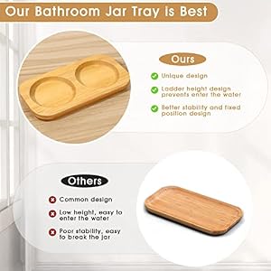 Funny Qtip Holder Dispenser 2 Pack Glass Apothecary Jars Canisters with Tray Cotton Ball Qtip Holder Bathroom Set with Bamboo Lids for Cotton Swab Farmhouse Bathroom Storage Organization