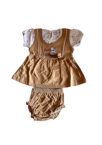 Image of Baby Girls Frock Dress with Bloomer Set | Short Sleeve Polka Dot Inner Layer & Bow Detail Special for 0-6 Months
