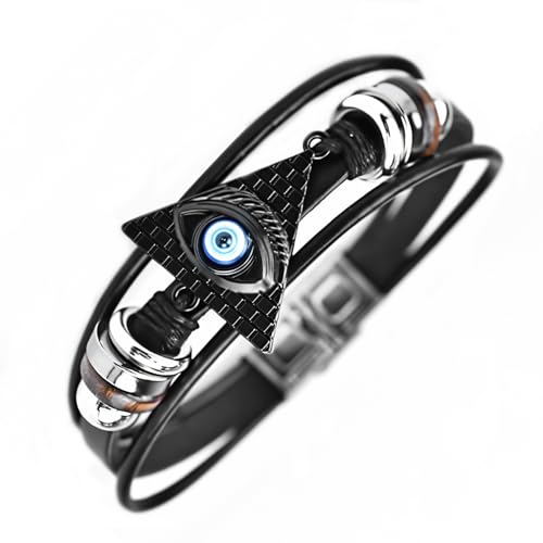 ROJEMXVE Retro Angel Evil Eye Leather Bracelets for Men Women Multi-Layer Cords Wrap Ethnic Tribal Bead Bracelet Zinc Alloy Punk Jewelry Gifts Rock Cuff Wristbands