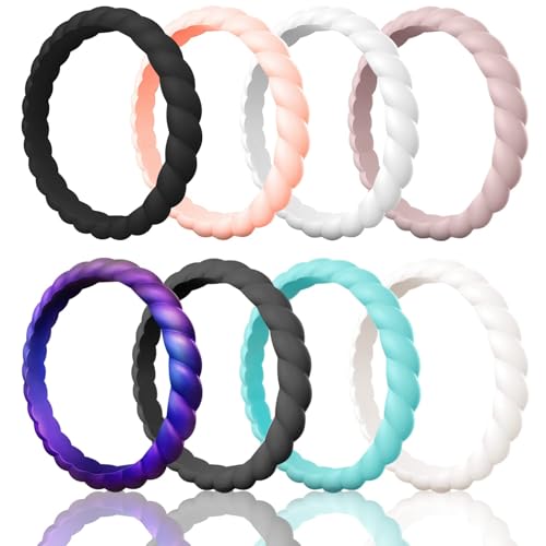 Image of Egnaro Women's Silicone Anniversary Rings, 2.5mm Wide 1.8mm Thick Stackable Rubber Wedding Band, Thin Stylish Comfort Fit Silicone Ring for Nurse, Workout, Work, Pregnancy, Travel, Daily Gift